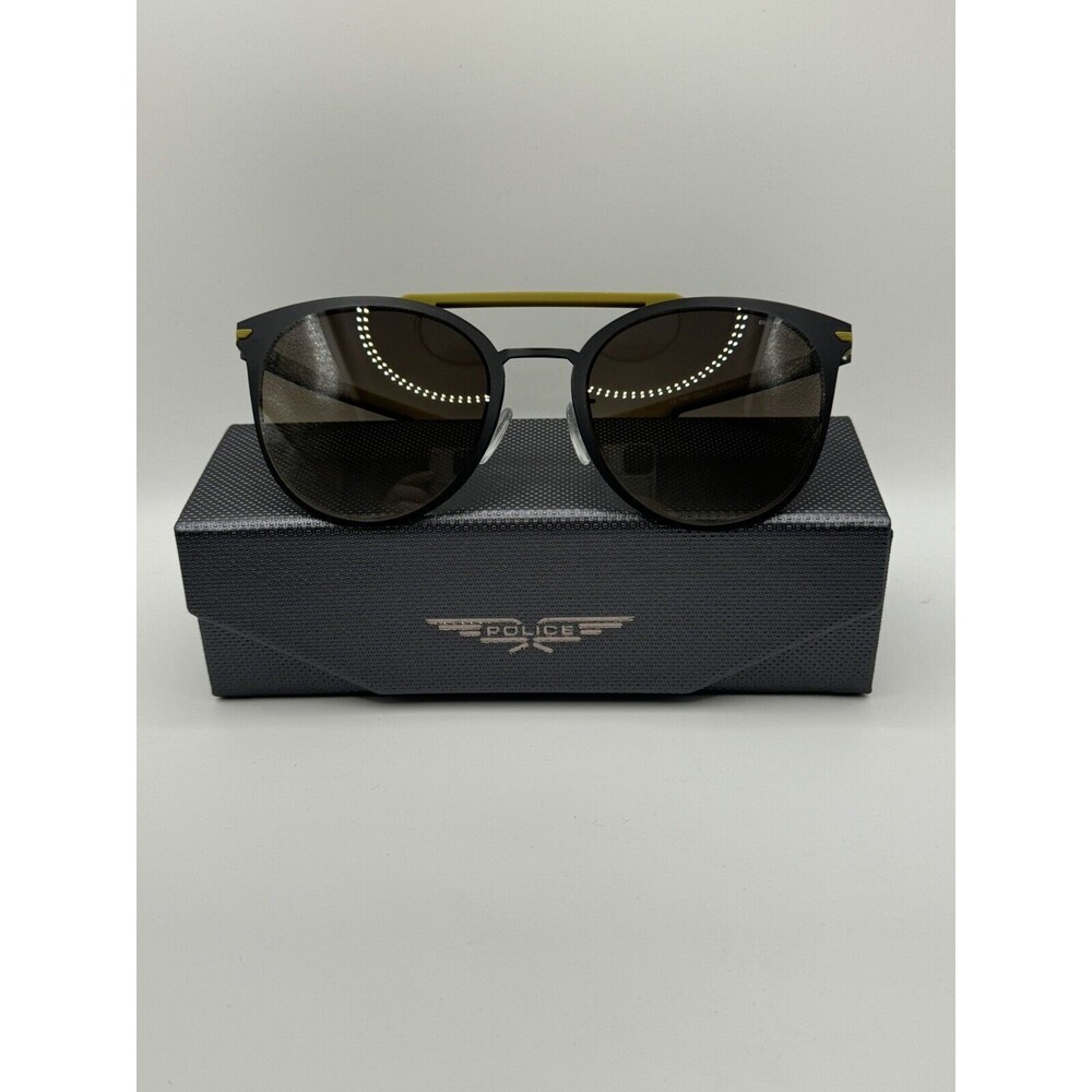 Police SPL491 Military Green/Black Round Designer Sunglasses NEW Retail $300+
